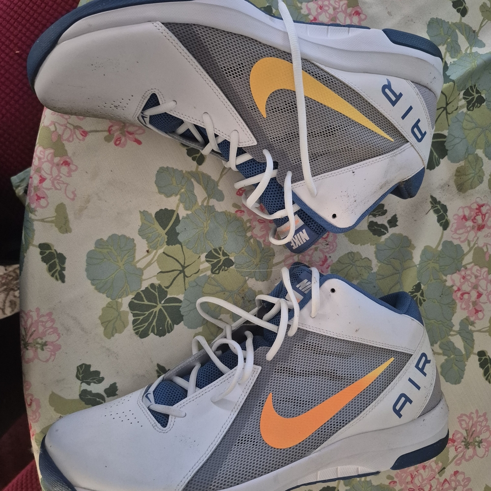 Nike White and Navy High-Tops with Orange Swoosh. Size 15